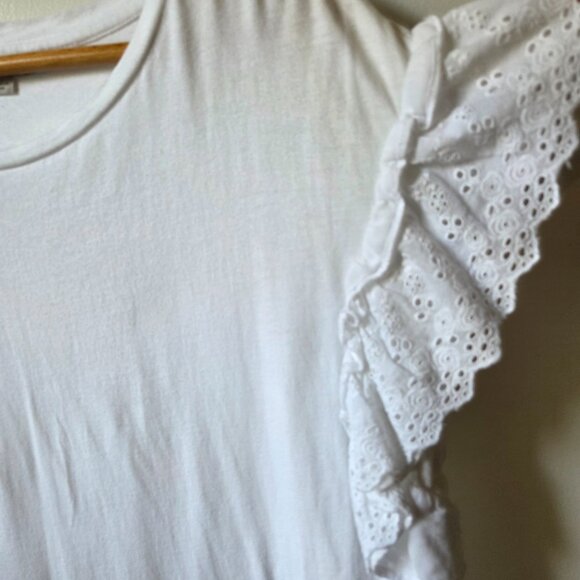 EUC ALL SAINTS WHITE BRODERIE ANGLAISE RUFFLED SLEEVES SHORT SHIRT DRESS SIZE M - Picture 10 of 15